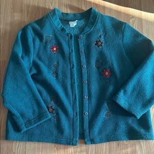 BonWorth Teal Embroidered Floral Knit Sweater